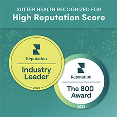 Sutter health recognized for high reputation score. Awarded 'industry leader' and 'the 800 award'.