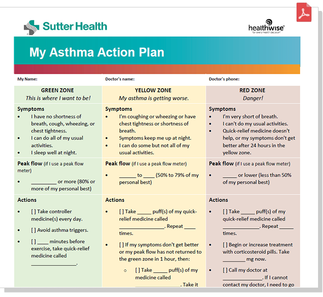 Adult Asthma Action Plan Sutter Health